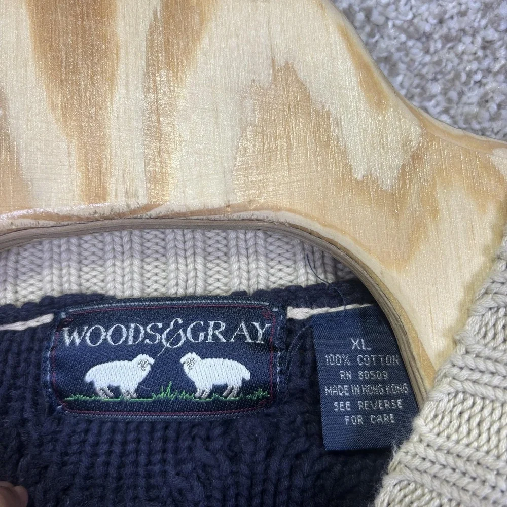 Woods&Gray Sweater Mens XL Multicolor Patchwork Cable Knit Crewneck Hong Kong